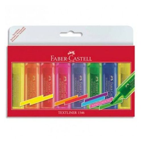 Faber Castell Pochette De 8 (6+2 Gratuits) Surligneurs Textliner 1546, Pointe Feutre Biseautée, Assortis