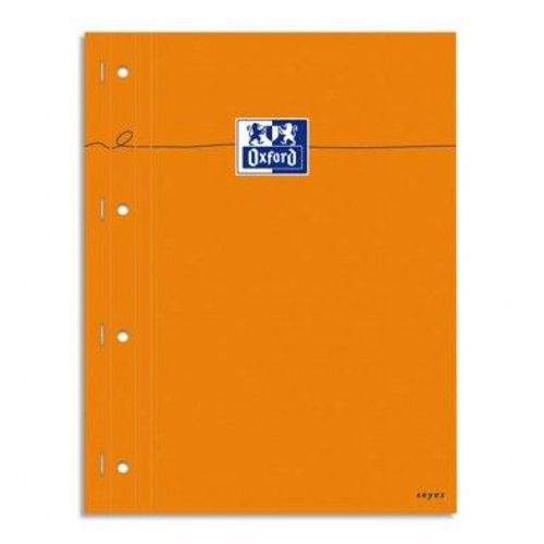 Oxford Bloc Agrafé Cotés Perforés, 230 X 297 Mm Papier Blanc Seyes Orange
