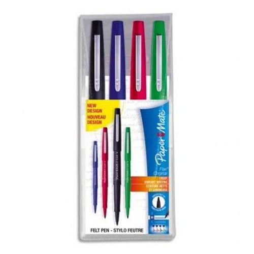 Papermate Pochette De 4 Feutres Nylon Coloris Standard : Bleu, Noir, Rouge, Vert