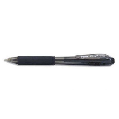 Pentel Stylo Bille Wow Rétractable, Pointe Large, Grip Caoutchouc, Encre Noir