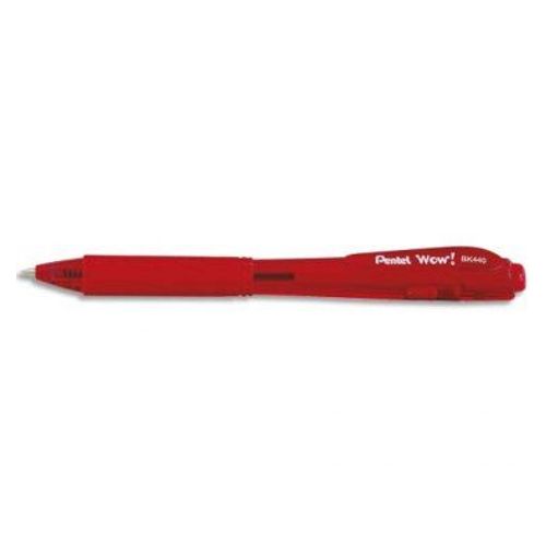 Pentel Stylo Bille Wow Rétractable, Pointe Large, Grip Caoutchouc, Encre Rouge