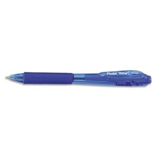 Pentel Stylo Bille Wow Rétractable, Pointe Large, Grip Caoutchouc, Encre Bleue