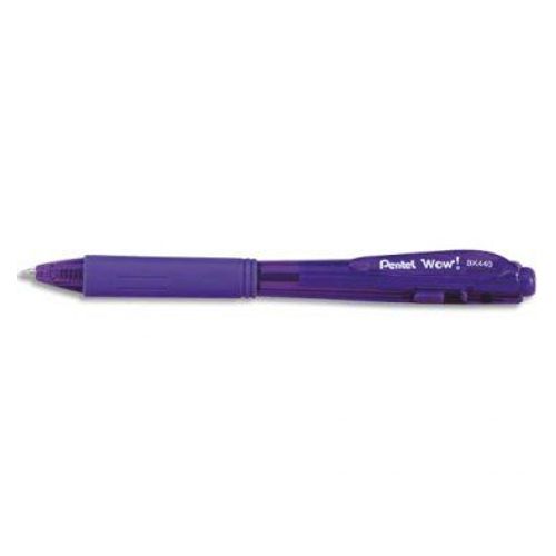 Pentel Stylo Bille Wow Rétractable, Pointe Large, Grip Caoutchouc, Encre Violette