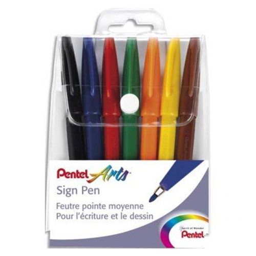 Pentel Pochette De 7 Stylos Feutre Pointe Nylon 7 Couleurs D¿Encre Sign Pen S520