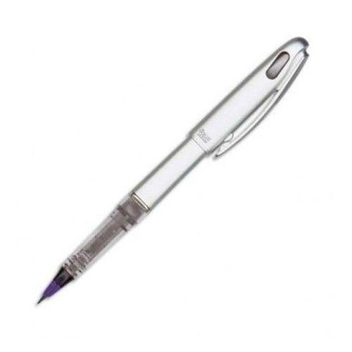 Pentel Stylo Feutre À Plume Rechargeable Encre Liquide Noire Corps Décor Gris Alu Tradio Trj 74