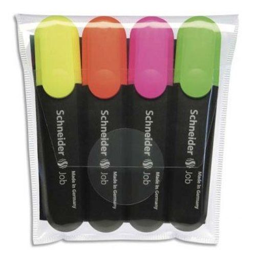 Schneider Pochette De 4 Surligneur (Rechargeable) Pointe Biseautée Job 150