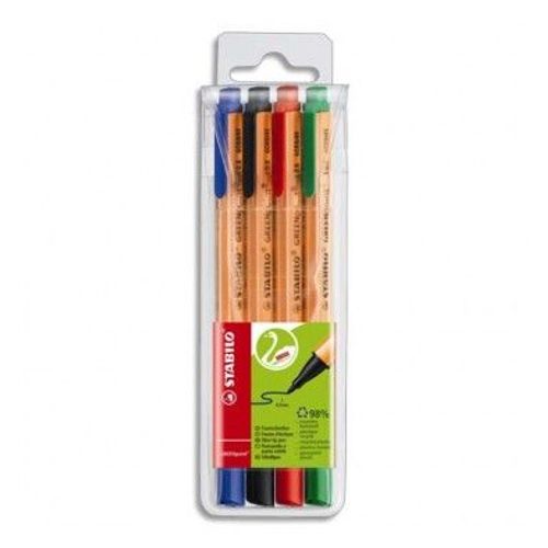 Stabilo Pochette De 4 Stylos Feutres Greenpoint Assortis, Noir, Bleu, Rouge, Vert. Pointe 0,8 Mm