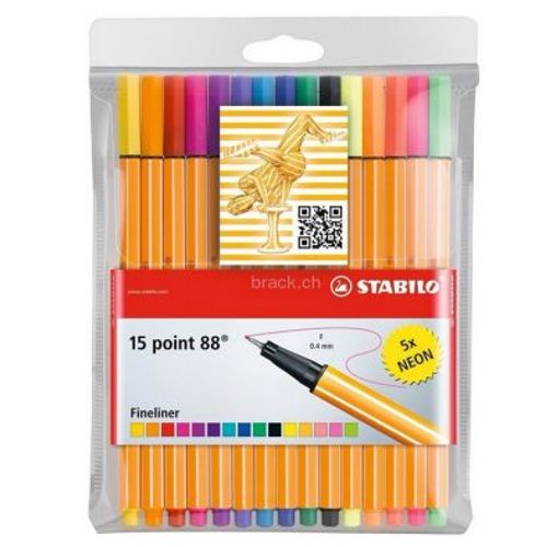 Stabilo Fineliner Point 88 - 15 Pièces En Couleurs Assorties