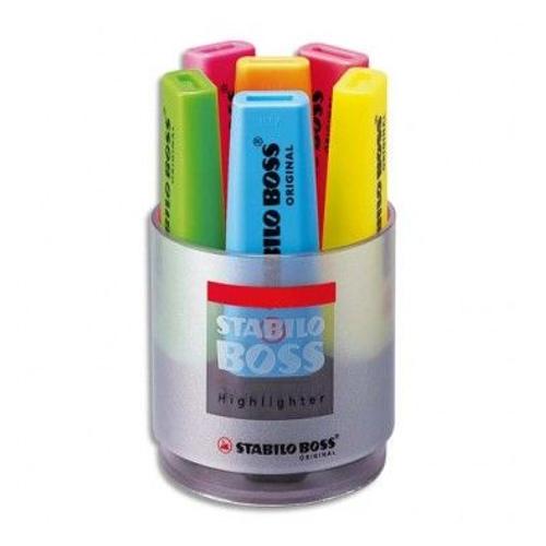 Stabilo Pot À Crayons Garni De 6 Surligneurs Pointe Biseautée Assortis Boss