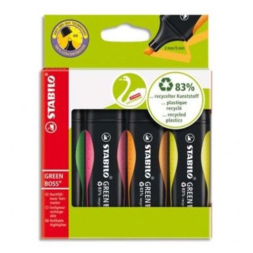 Stabilo Pochette De 4 Surligneurs Greenboss, 83% De Matière Recyclée, Coloris Assortis