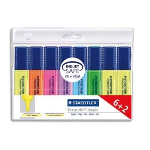 Staedtler Pochette De 6+2 Surligneurs Textsurfer - 3 Jaune, 1 Rose, 1 Bleu, 1 Vert, 1 Orange, 1 Violet