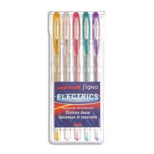 Uniball Pochette De 5 Stylos Bille À Encre Gel Electrics, Couleurs Pailletées Assorties
