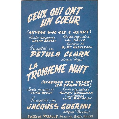 Double Partition Petula Clark Ceux Qui Ont Un Coeur / Jacques Guerini La Troisème Nuit