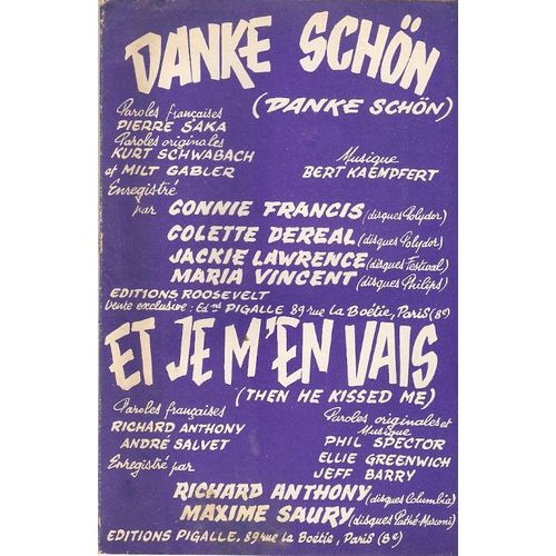 Double Partition Connie Francis Colette Dereal Jackie Lawrence Danke Schön / Richard Anthony Et Je M'en Vais