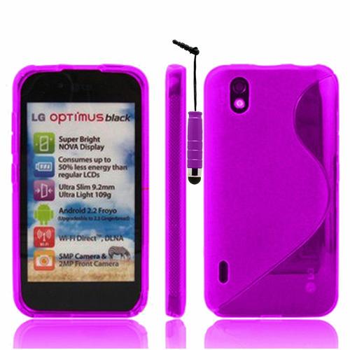 Coque Silicone Pour Lg Optimus Black P970/ Schwarz Gel Motif S Au Dos - Violet + Mini Stylet