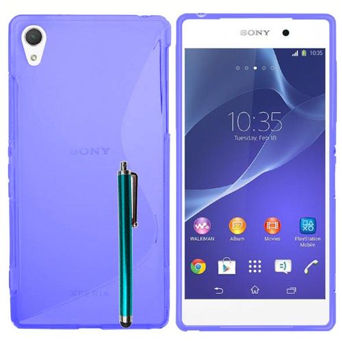 Coque Silicone Pour Sony Xperia T3 5.3" Gel Motif S Au Dos - Bleu + Stylet