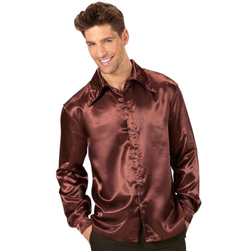 Chemise Satinée Marron Homme Large