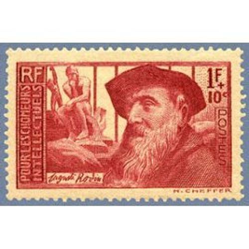 France 1938, Bel Exemplaire Neuf**/* Yvert 384, Pour Les Chômeurs Intellectuels, 2ème Série, Portrait D'auguste Rodin, 1f. Rouge Carminé.