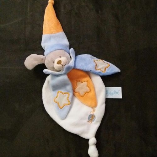 Doudou Baby Nat Babynat Chien Gris Bleu Orange Étoile Bonnet