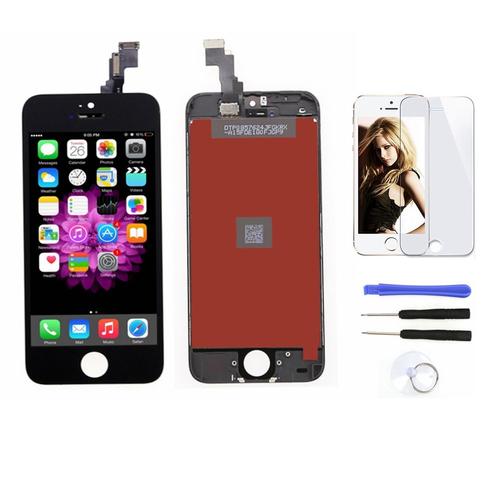 Vitre Tactile Écran Lcd Sur Chassis Pour Iphone 5c Noir + Outils + Film En Verre Trempé