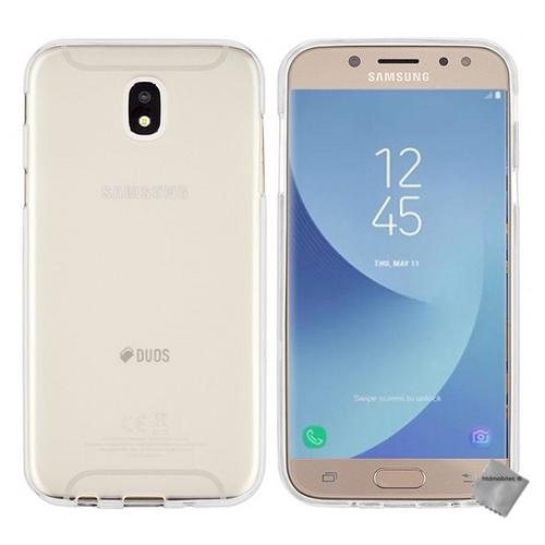 Housse Etui Coque Pochette Silicone Gel Fine Pour Samsung Galaxy J7 (2017) + Verre Trempe - Blanc Transparent