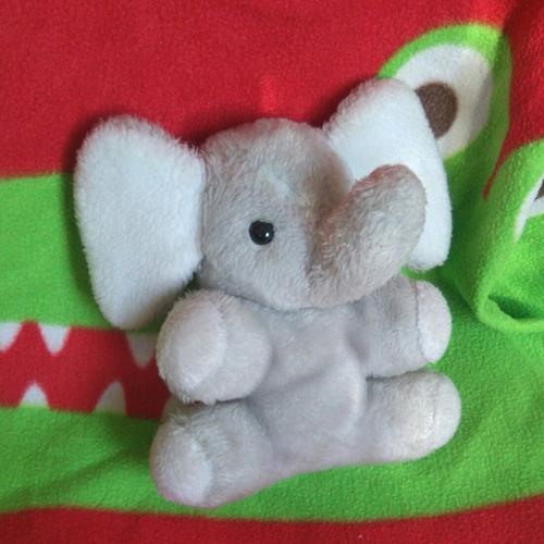 Peluche Doudou Éléphant Gris Blanc Grelot Assis Nounours Vintage