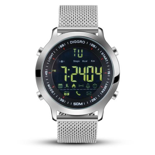 Smart Watch Argent Ip68 Étanche 5atm Pédomètre Rappel De Message Extérieur Montre Connecté Android Ios