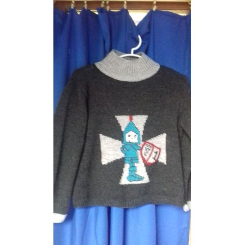 Pull Tricoté Main Laine 8 Ans Gris Foncé