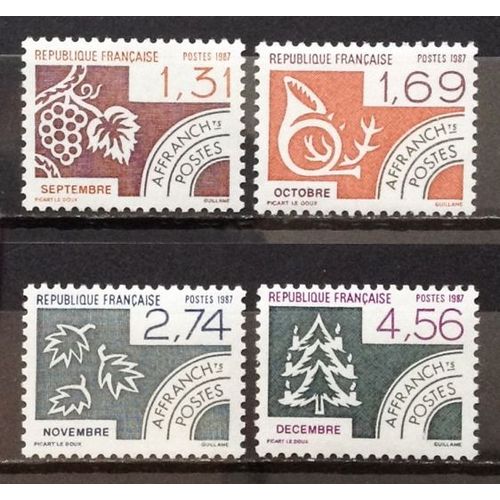 Préoblitéré Mois De L'année - Septembre 1,31 (N° 194) + Octobre 1,69 (N° 195) + Novembre 2,74 (N° 196) + Décembre 4,56 (N° 197) Neufs** Luxe - Cote 7,00€ - France Année 1987 - N18713