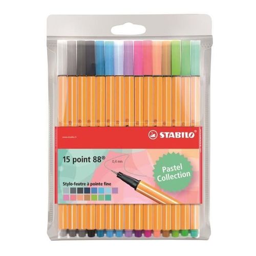 Stabilo Pochette X 15 Stylos-Feutres Point 88 - Coloris Pastel
