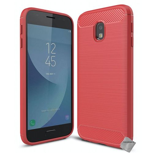 Housse Etui Coque Silicone Gel Carbone Pour Samsung Galaxy J3 (2017) + Film Ecran - Rouge