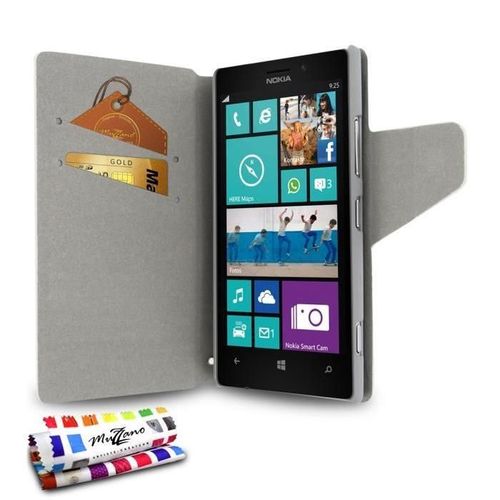 Etui A Rabat Nokia Lumia 925 "Folio Uv Premium" Blanc White Cuir Similu (Pu) Business Design (B14)