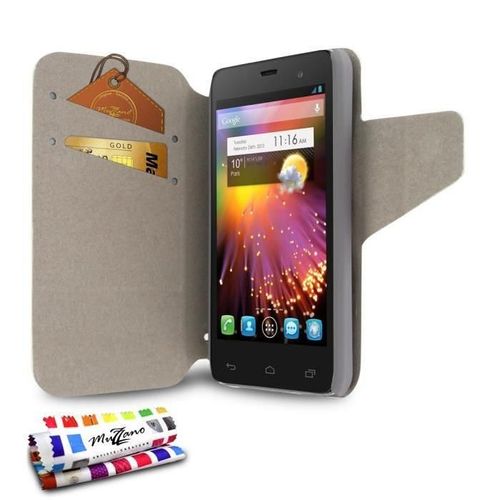 Etui A Rabat Alcatel One Touch Star "Folio Uv Premium" Blanc White Cuir Similu (Pu) Business Design (B12)