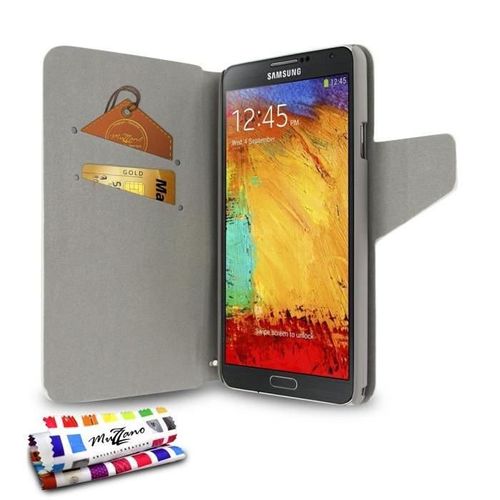 Etui A Rabat Samsung Galaxy Note 3 "Folio Uv Premium" Blanc White Cuir Similu (Pu) Business Design (B12)