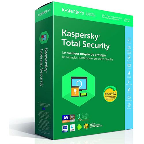 Kaspersky Total Security 2018 - Version Boîte (1 An) - 5 Périphériques - Win, Mac, Android, Ios, Windows Phone - Français)