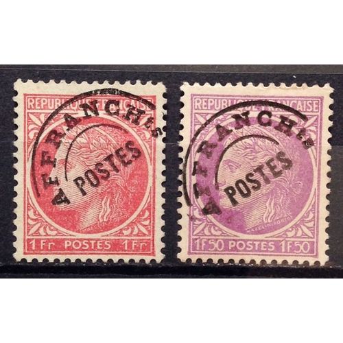 Préoblitéré Cérès Mazelin 1f50 Lilas (N° 91a) + Préoblitéré Cérès Mazelin 1f50 Lilas (N° 91a) Obl - France Année 1922 - N11854