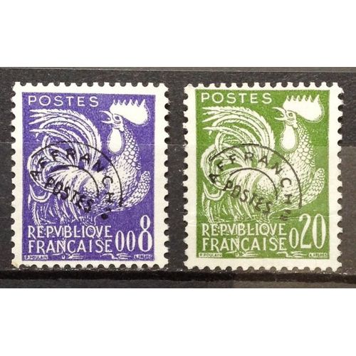 Préoblitéré Coq 0,08 Violet (N° 119) + Préoblitéré Coq 0,20 Vert (N° 120) Obl - France Année 1960 - N11865