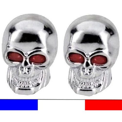 2 Bouchons De Valve Tête De Mort - Pour Voiture Auto / Moto / Vélo / Scooter / Quad / Vtt - Style Harley Chopper West Coast Customs - Crâne / Skull Biker Chrome