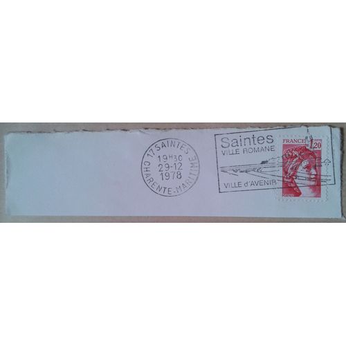 Timbre France 1978 Yvert Et Tellier N°1974 Type Sabine Oblitéré "Saintes Ville Romane Ville D'avenir 1978" Sur Coin D'enveloppe