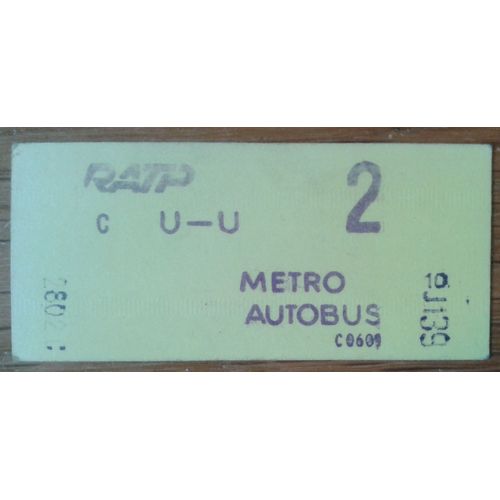 Ticket Ratp Métro Autobus 2ème Classe Jaune Composté Vintage
