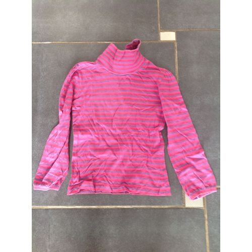 Sous-Pull In Extenso Six Ans Rayé Rose Et Violet Col Roulé