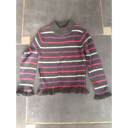 Pull In Extenso Six Ans Gris À Rayures Rose Violet Bleu