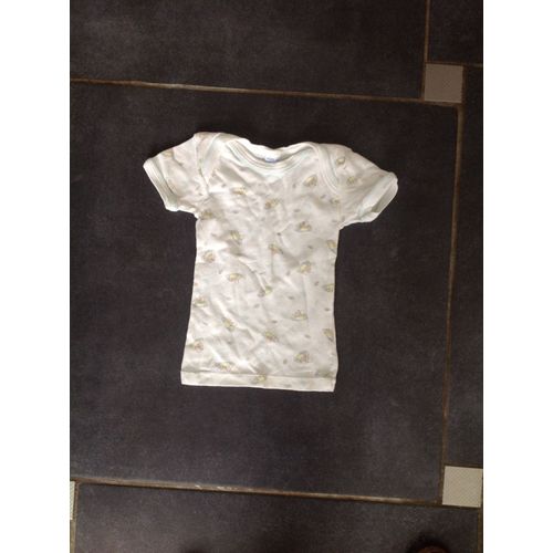 T-Shirt Petit Bateau Manches Courtes 18 Mois Blanc Imprimé Bébé Dans Une Bouée