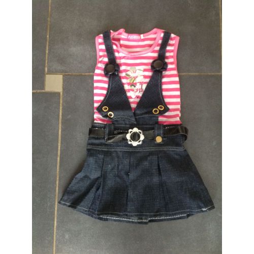 Robe Sans Manches Rose Et Bleu Avec Ceinture Fashion Taille Huit Ans