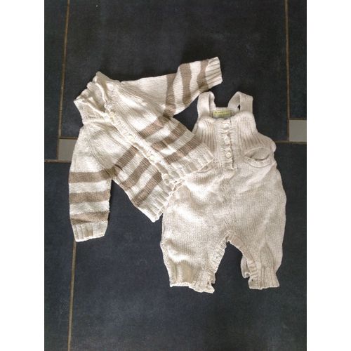 Ensemble Salopette Et Gilet Écru Du Pareil Au Même 1 Mois