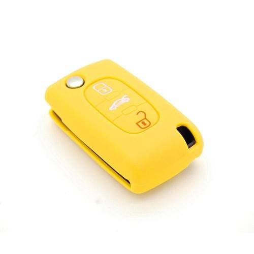 Housse De Clé En Silicone Pour Peugeot 207 307 308 407 3 Boutons Jaune