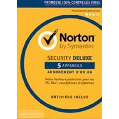 Norton Security 2019 Deluxe - 5 Postes - 1 An - Logiciel En Téléchargement - Pc