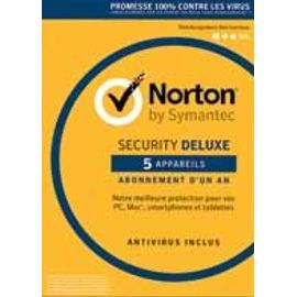 Norton Security 2019 Deluxe - 5 Postes - 1 An - Logiciel En Téléchargement - Pc