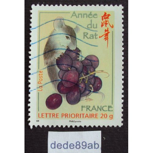 France.. Année Lunaire Chinoise Du Rat . Rat Mangeant Du Raisin . Oblitéré Used Stamp.