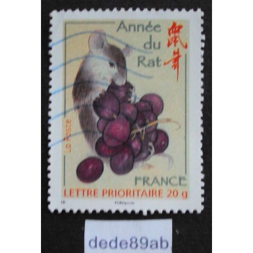 France.. Année Lunaire Chinoise Du Rat . Rat Mangeant Du Raisin . Oblitéré Used Stamp.